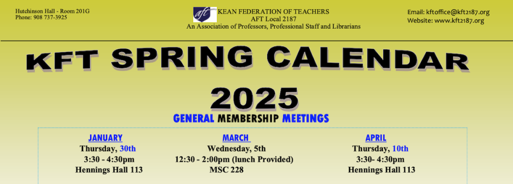 KFT Spring 2025 calendar membership meetings
